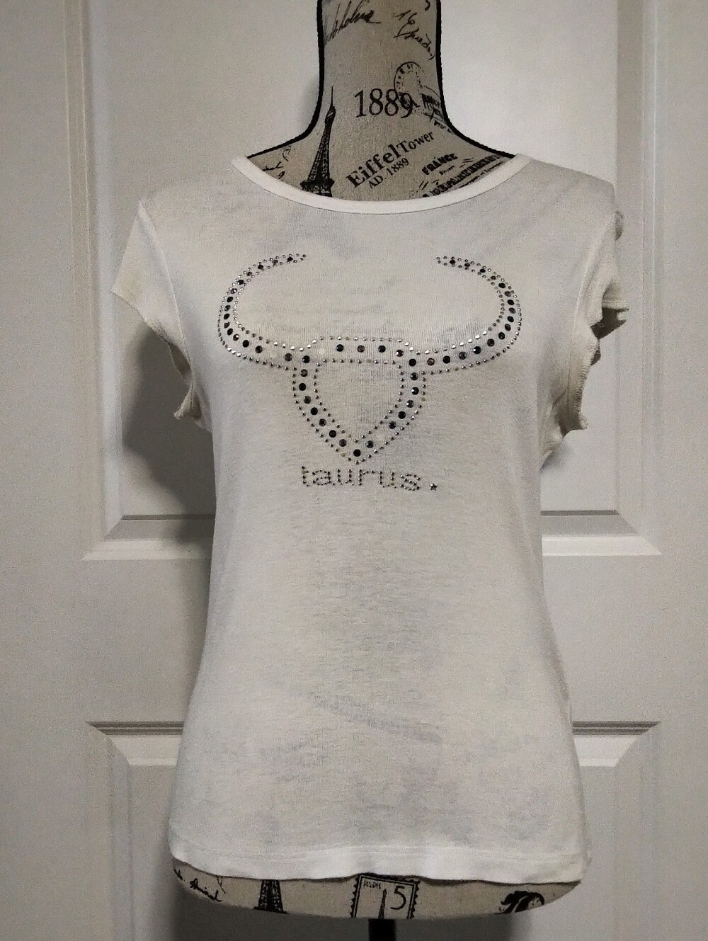 bebe White Rhinestone Taurus Graphic Tee
